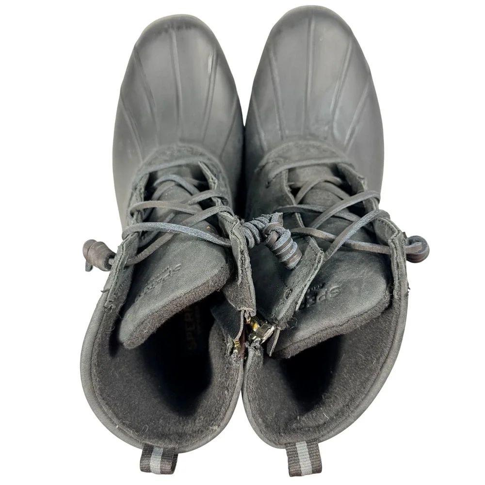 Sperry Saltwater Duck Boots Womens 9 Black Leather Rubber Waterproof Rain Boot